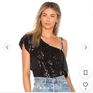 BB Dakota one shoulder black sequin top size small NWT